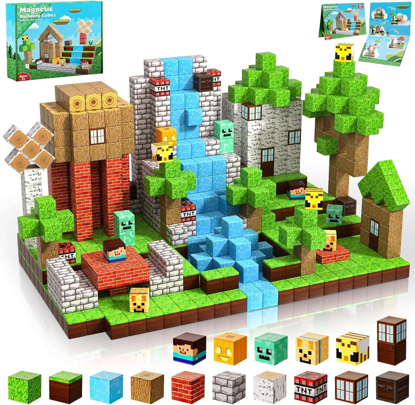 Magnetic Blocks-100Pcs Magnetic Building Blocks Magnet Cube Toys Stacking, Build Forest World Set, STEM Montessori Sensory Toys for Kids Boys Girls Age 3 4 5 6 7 8 9 10 Easter Birthday Gifts