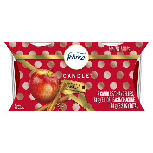 Febreze Candle, Fresh-Spiced Apple Scent, 3.1 oz. Double-Wick Mini Candles Twin Pack