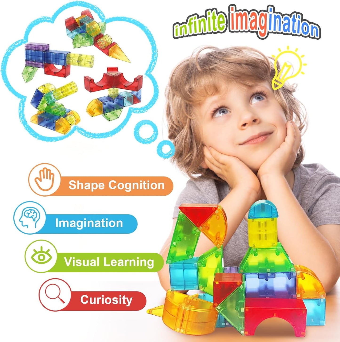 Magnetic Blocks,66 PCS Translucent Building Toys for Toddlers 3+,Multi Shape Magnet Building Blocks STEM Preschool Montessori Sensory Toys for 3 4 5 6 Year Old Kids Boys Girls