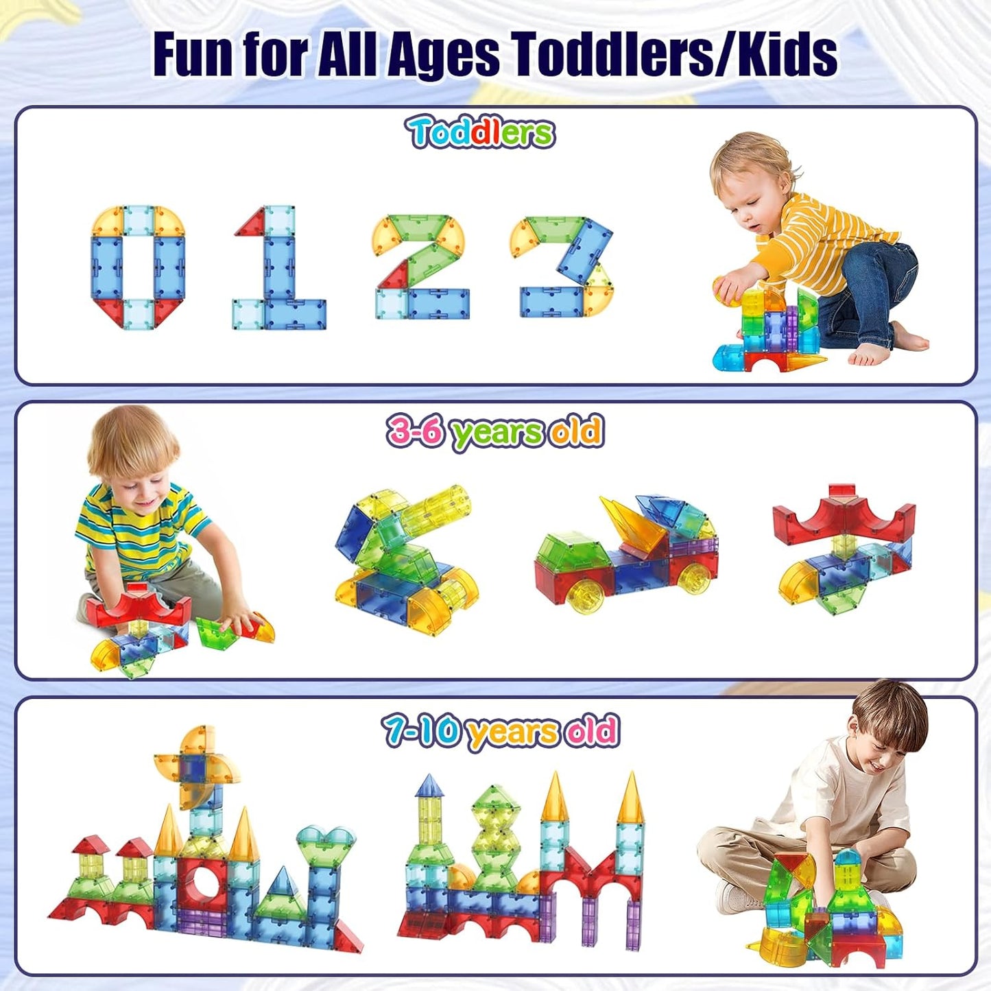 Magnetic Blocks,66 PCS Translucent Building Toys for Toddlers 3+,Multi Shape Magnet Building Blocks STEM Preschool Montessori Sensory Toys for 3 4 5 6 Year Old Kids Boys Girls