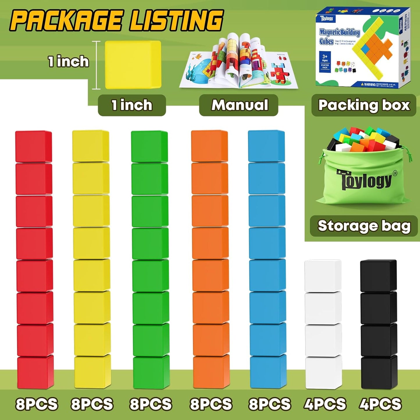 48PCS Magnetic Blocks for Toddlers Toys, Large Magnetic Cube Toy for Sensory STEM Education Preschool Magnet Toys for 3 4 5 6 Year Old Boys and Girls, Compatile with Mine Magnet World