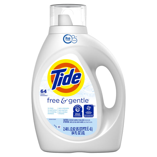 Tide Free & Gentle Liquid Laundry Detergent, 64 Loads, 84 fl oz