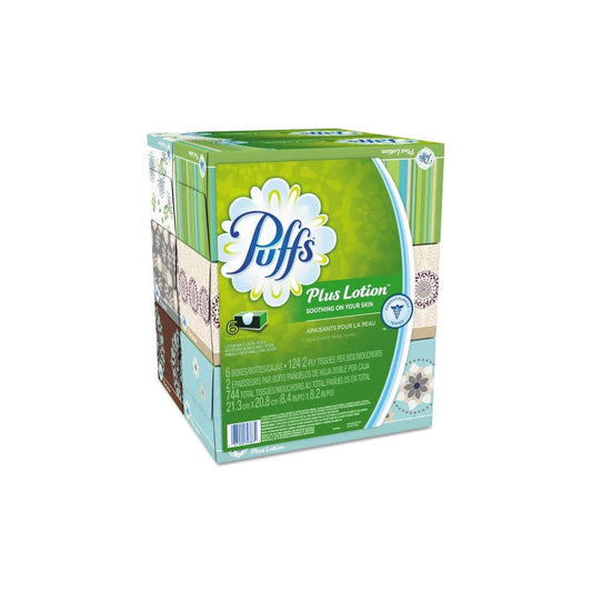Puffs Plus Lotion Facial Tissue, 2-Ply, White, 124 Sheets/Box, 6 Boxes/Pack, 4 Packs/Carton (39383)