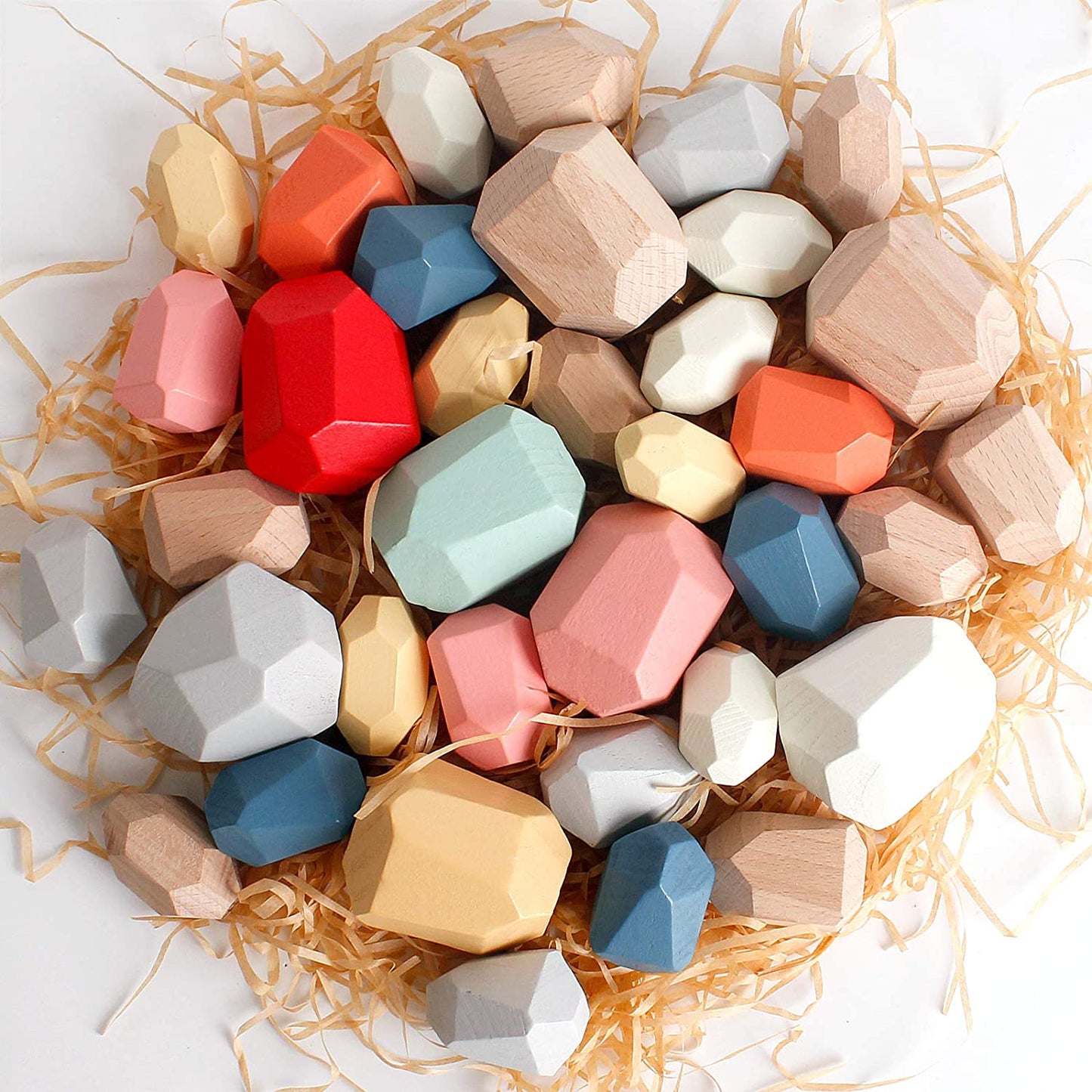 36 PCS Wooden Sorting Stacking Rocks Stones,Sensory Toddler Toys Learning Montessori Toys, Building Blocks Game for Kids 3 4 5 6 Years Boy and Girl Birthday Gifts for Kids