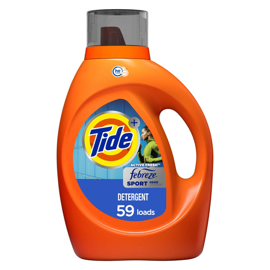 Tide Plus Febreze Liquid Laundry Detergent, Sport Odor Defense, 92 fl oz, 59 Loads