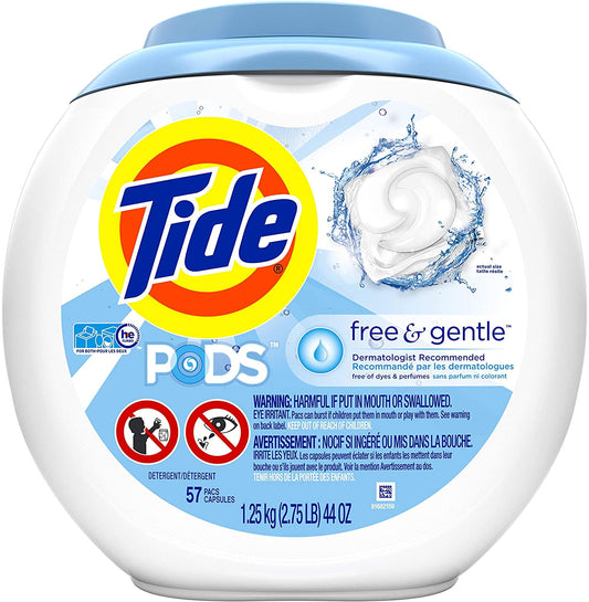 Tide PODS Free & Gentle, Liquid Laundry Detergent Pacs, 57 count