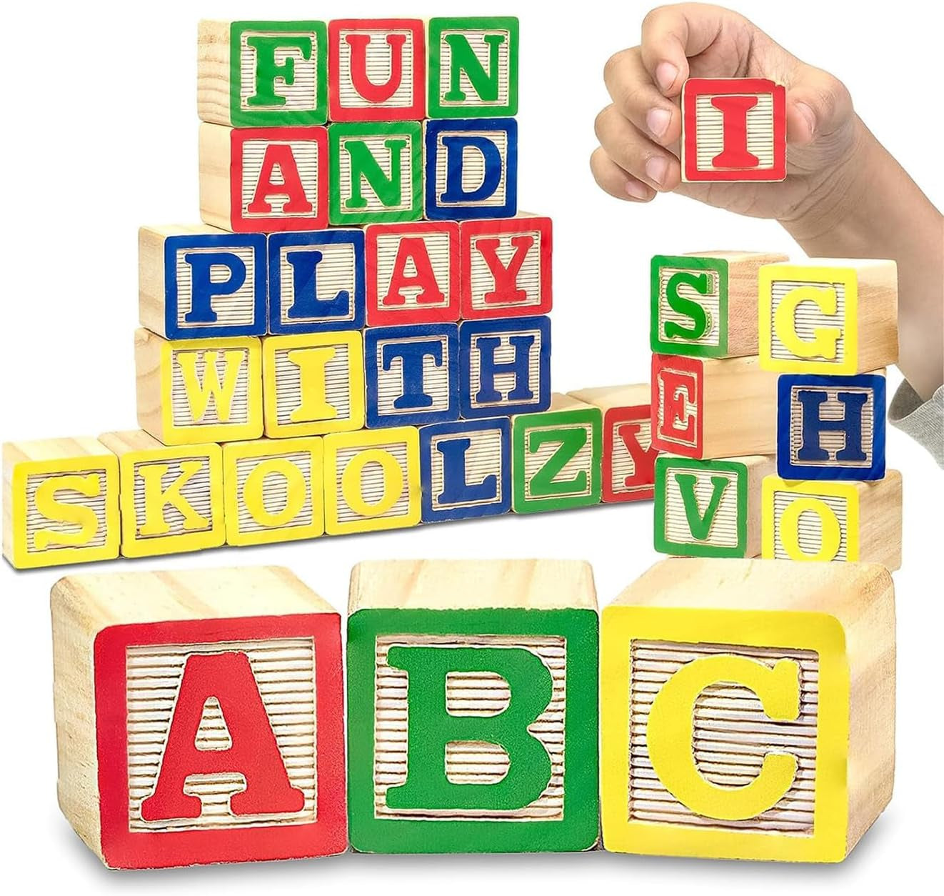 30 PCS Baby Blocks - Small Wooden ABC Blocks for Toddlers 2-5 - Alphabet Learning & Building Toys