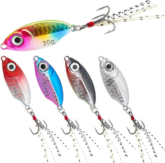 Metal Fishing Jigs Lures Set with Ultra-Sharp Hooks - Ideal for Walleye, Bass, and Trout in Freshwater and Saltwater Fishing - Blade Bait Spinner, Long Casting Jigging Spoon Lure