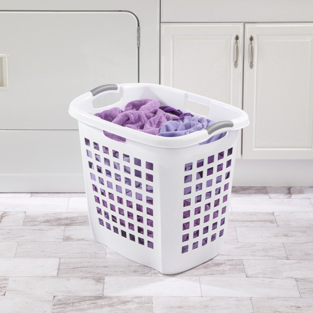 Ultra Easy Carry Hamper 1225 Large Clothes Laundry Hamper Basket Portable White, 2-Pack