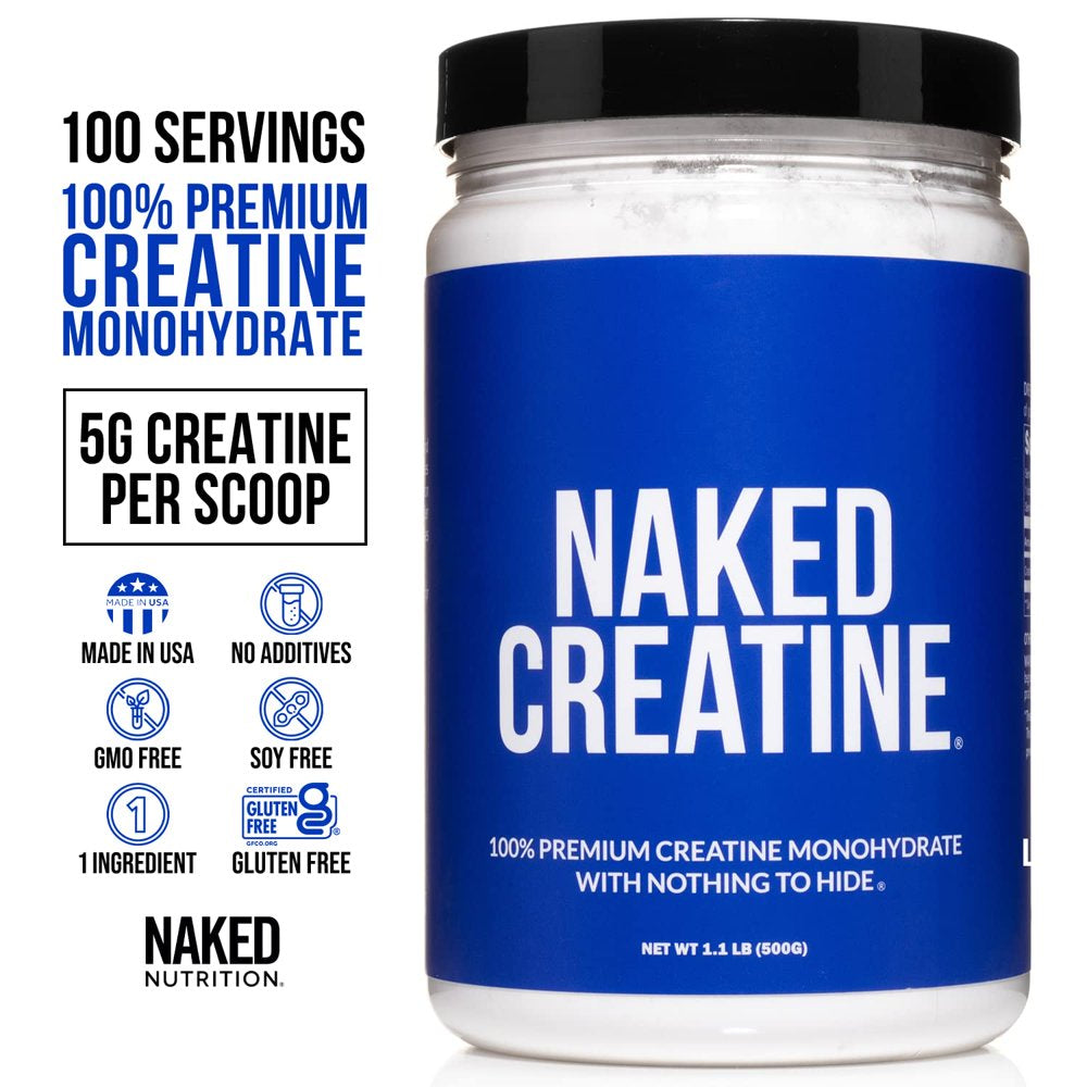 Pure Creatine Monohydrate – 100 Servings - 500 Grams, 1.1LB Bulk, Vegan, No Gluten, Non-Gmo, Aid Strength Gains, No Artificial Ingredients - Naked Creatine