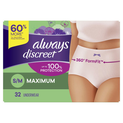 Adult Incontinence Max Protection Underwear, Sm/Med, 32 Ct