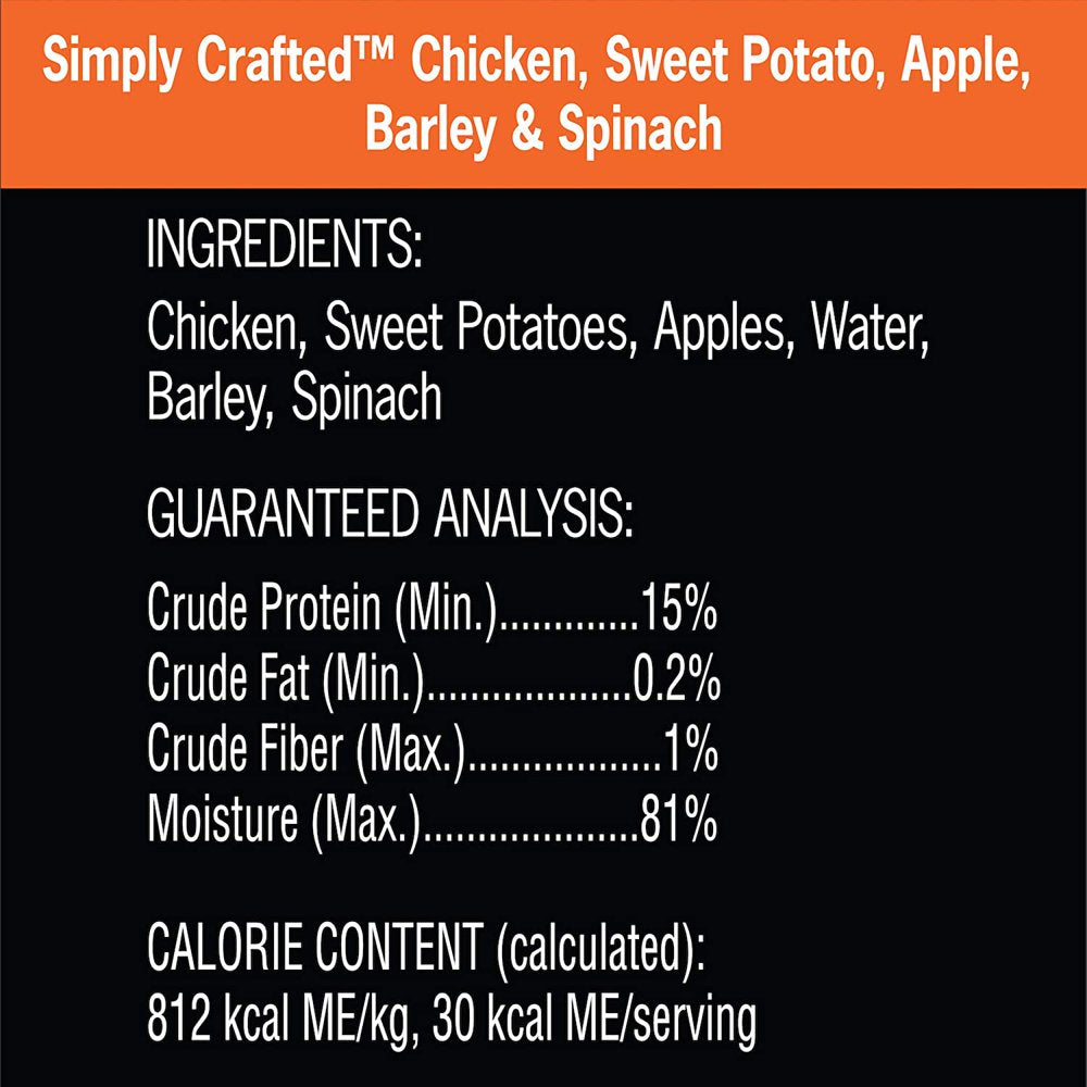 Simply Crafted Adult Wet Dog Food Meal Topper Variety Pack, Chicken, Carrots, Potatoes & Peas and Chicken, Sweet Potato, Apple, Barley & Spinach, (8) 1.3 Oz. Tubs