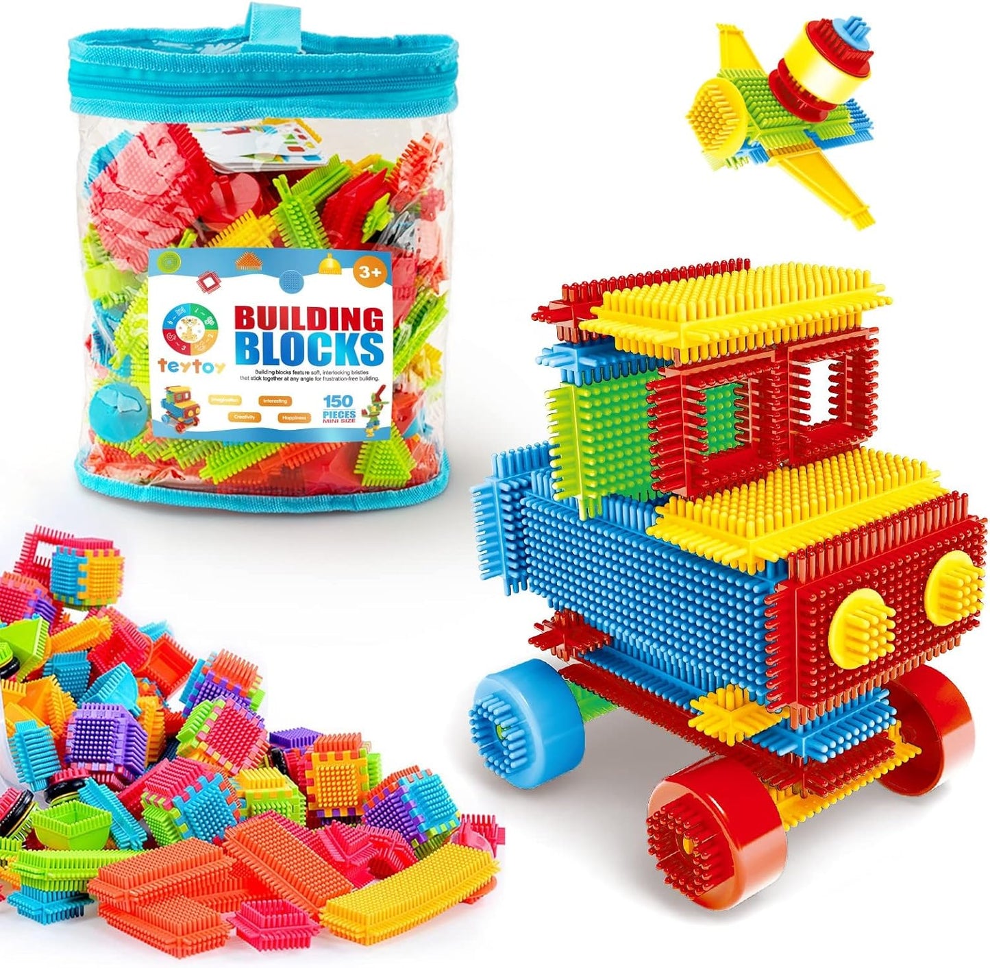 My First Baby Building Toys, 150Pcs Bristle Shape 3D Building Blocks Toy Set for Kids Ages 3-8 Years Old, STEM Educational Preschool Toys