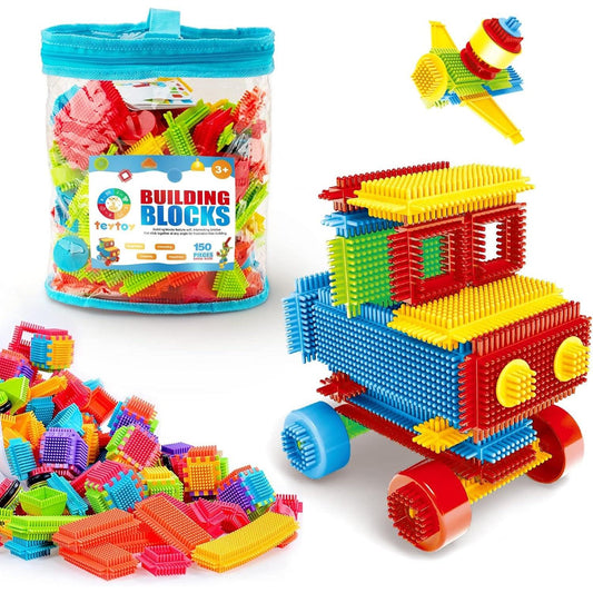 My First Baby Building Toys, 150Pcs Bristle Shape 3D Building Blocks Toy Set for Kids Ages 3-8 Years Old, STEM Educational Preschool Toys