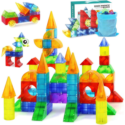 Magnetic Blocks,66 PCS Translucent Building Toys for Toddlers 3+,Multi Shape Magnet Building Blocks STEM Preschool Montessori Sensory Toys for 3 4 5 6 Year Old Kids Boys Girls
