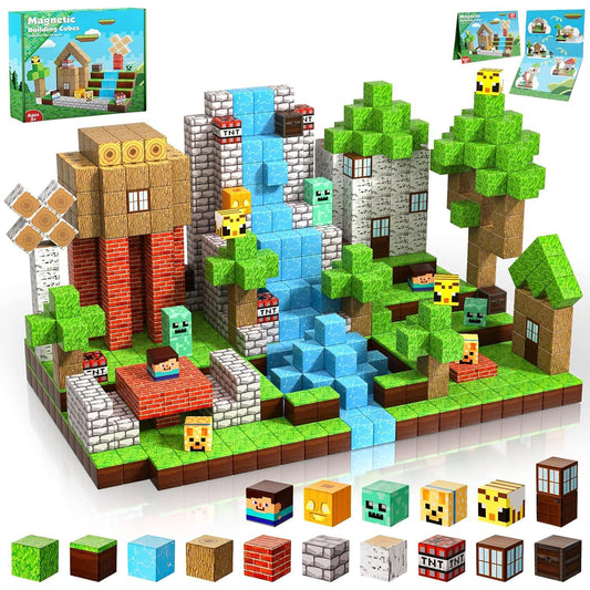 Magnetic Blocks-100Pcs Magnetic Building Blocks Magnet Cube Toys Stacking, Build Forest World Set, STEM Montessori Sensory Toys for Kids Boys Girls Age 3 4 5 6 7 8 9 10 Easter Birthday Gifts