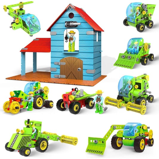 8-In-1 Farm Building Toys for Kids 4 5 6 7 8+ Year Old Boy & Girl, 153 PCS Tractor STEM Toy for Kids, 8 in 1 Learning Toys Educational Construction Blocks Building Set Birthday Gift for Kid