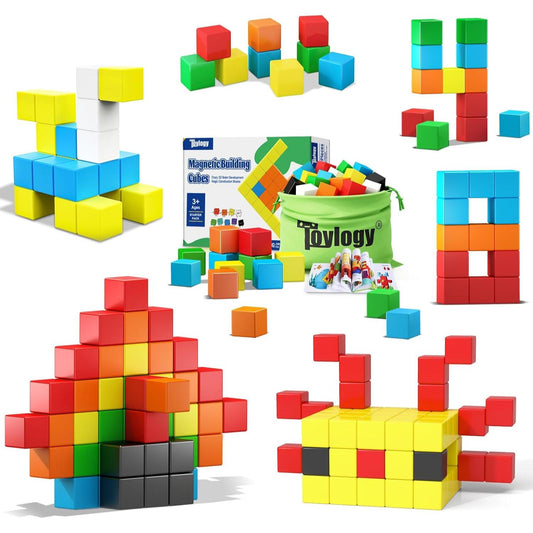 48PCS Magnetic Blocks for Toddlers Toys, Large Magnetic Cube Toy for Sensory STEM Education Preschool Magnet Toys for 3 4 5 6 Year Old Boys and Girls, Compatile with Mine Magnet World