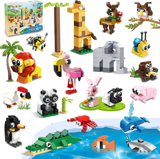 Party Favors for Kids - 20 Pack Animals Building Blocks Toy for Easter Gifts Goodie Bags Stocking Stuffer Classroom Prizes Building Set, Valentines Day Birthday Gift for Boys Girls Ages 6-12