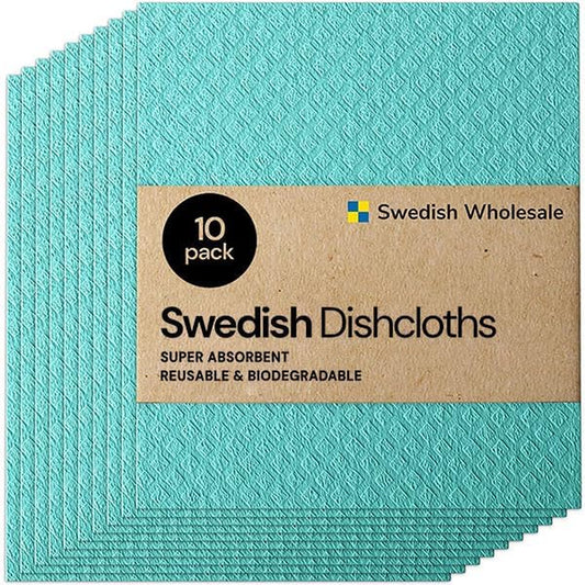 Swedish Dishcloths for Kitchen- 10 Pack Reusable Paper Towels Washable - Eco Friendly Cellulose Sponge Microfiber Dish Cloths - Kitchen Essentials - Seafoam