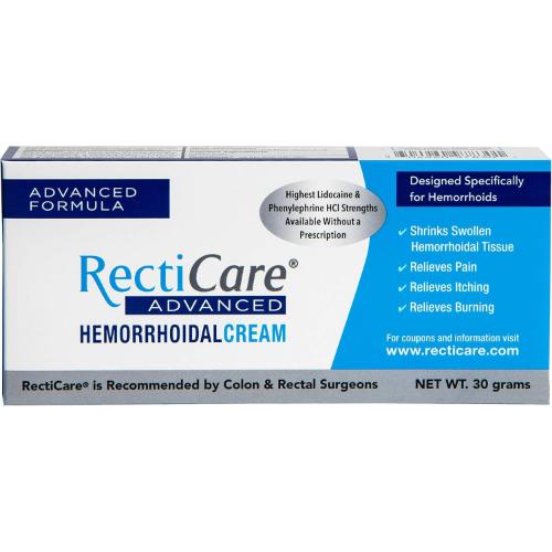 Recticare Advanced Hemorrhoidal Cream: Advanced Treatment to Shrink & Soothe Hemorrhoids - Itch, Pain, Burn Relief - 30g Hemorrhoidal Cream with Lidocaine