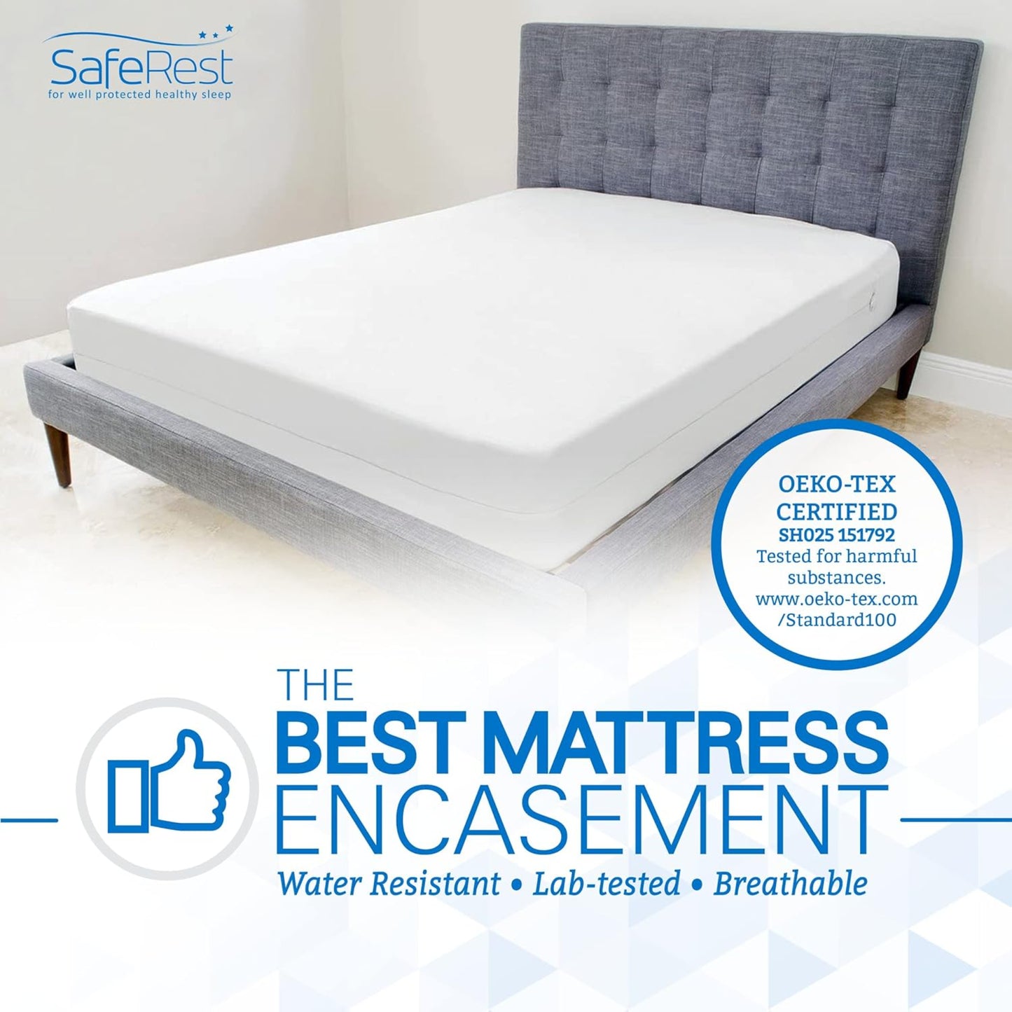 SafeRest Zippered Mattress Protector - Premium 9-12 Inch Waterproof