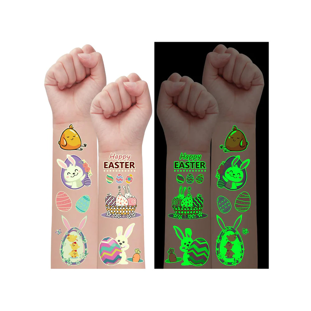 Partywind 132 PCS (12 Sheets) Luminous Easter Temporary Tattoos for Kids