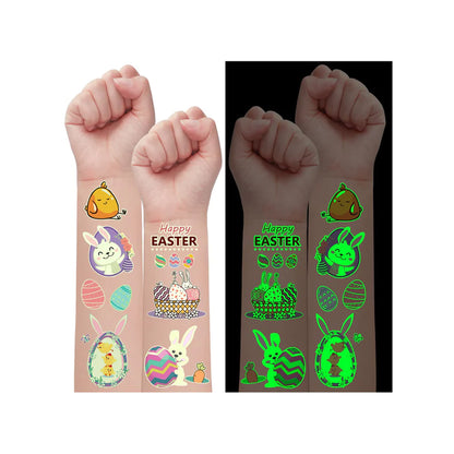 Partywind 132 PCS (12 Sheets) Luminous Easter Temporary Tattoos for Kids