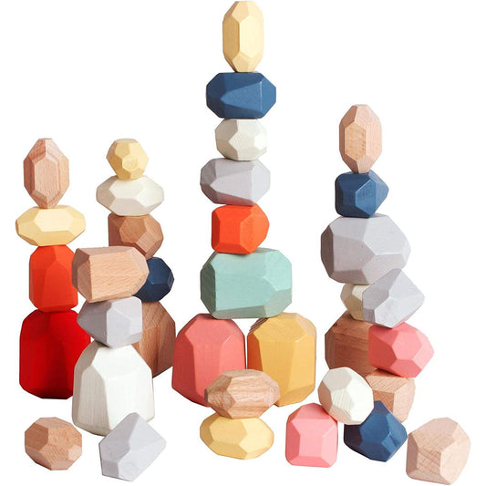 36 PCS Wooden Sorting Stacking Rocks Stones,Sensory Toddler Toys Learning Montessori Toys, Building Blocks Game for Kids 3 4 5 6 Years Boy and Girl Birthday Gifts for Kids