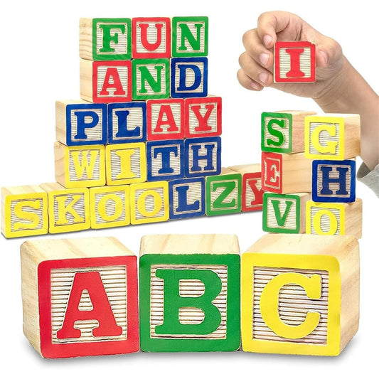 30 PCS Baby Blocks - Small Wooden ABC Blocks for Toddlers 2-5 - Alphabet Learning & Building Toys