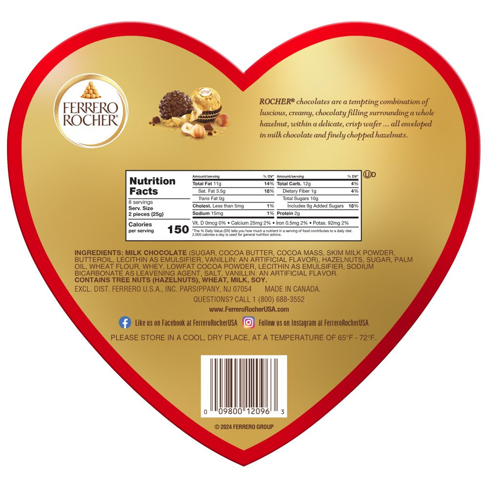 Milk Chocolate Hazelnut, Valentine'S Chocolate Heart Gift Box, 7 Oz, 16 Ct