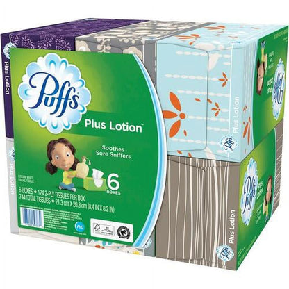 plus Lotion Facial Tissue, 2-Ply, White, 124 Sheets/Box, 6 Boxes/Pack, 4 Packs/Carton (39383)
