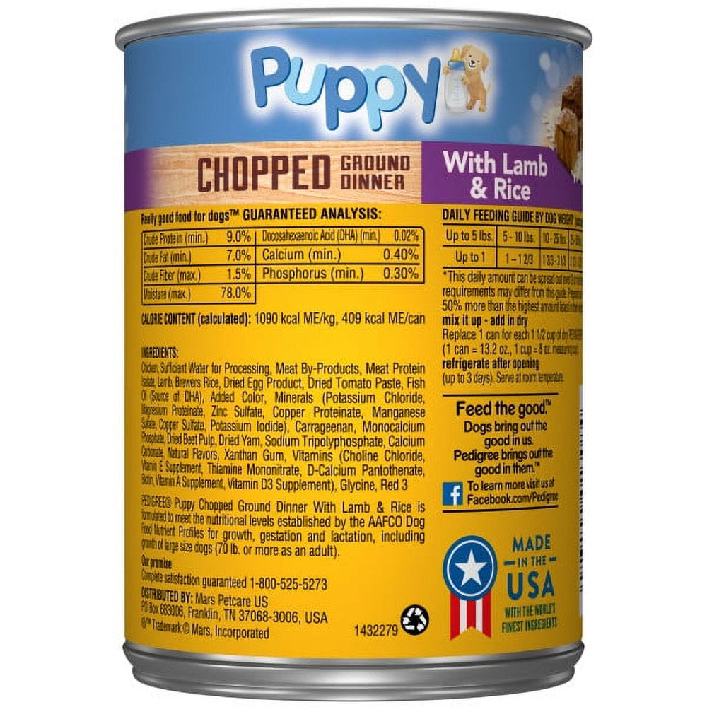Puppy Lamb & Rice Chopped Ground Dinner for Puppies Wet Dog Food , 13.2 Oz Cans (12 Pack)