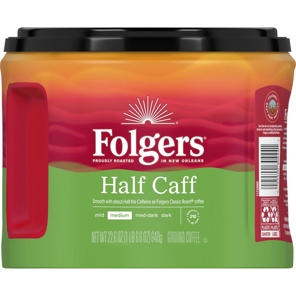 Half Caff Ground Coffee, Medium Roast, 22.6-Ounce Canister