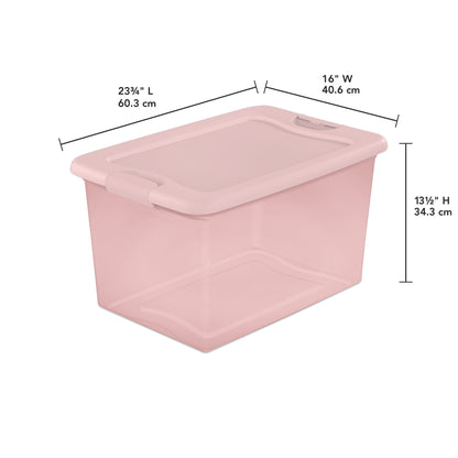 64 Qt. Latching Box Plastic, Blush Pink Tint, Set of 6