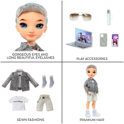 Aidan- Purple Boy Fashion Doll. Fashionable Outfit & 10+ Colorful Play Accessories. Great Gift for Kids 4-12 Years Old and Collectors.