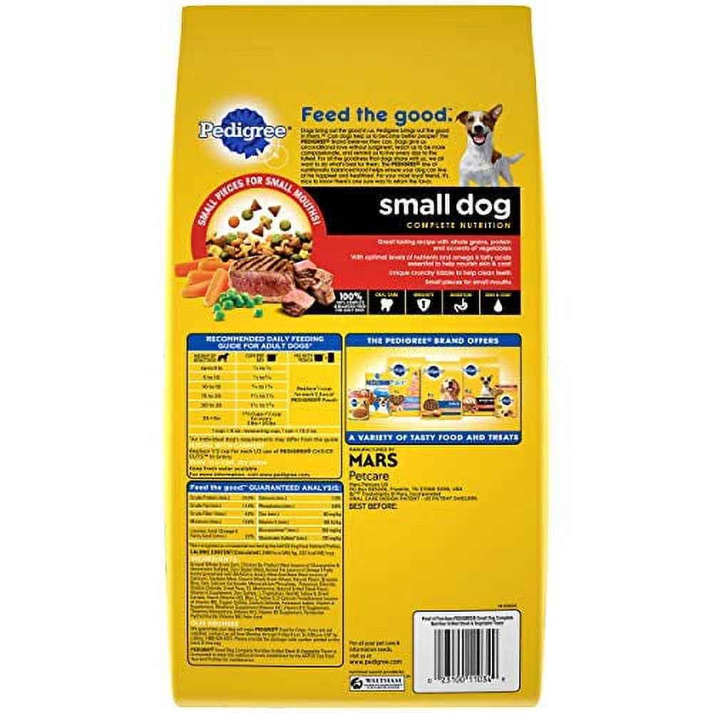 PEDIGREE Small Dog Complete Nutrition Small Breed Adult Dry Dog Food Grilled Steak and Vegetable Flavor Dog Kibble, 3.5 Lb. Bag