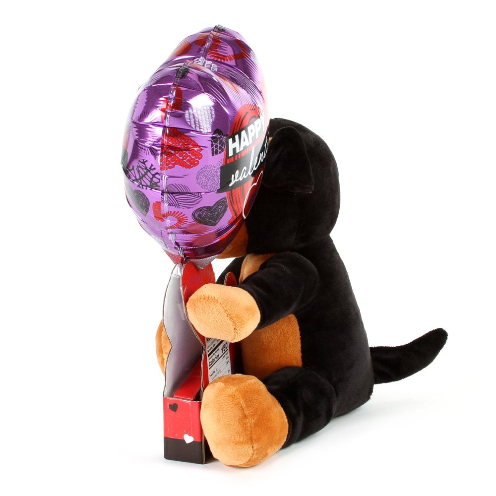 Valentine'S Day Black Dog Plush with Chocolate Candy Gift, by