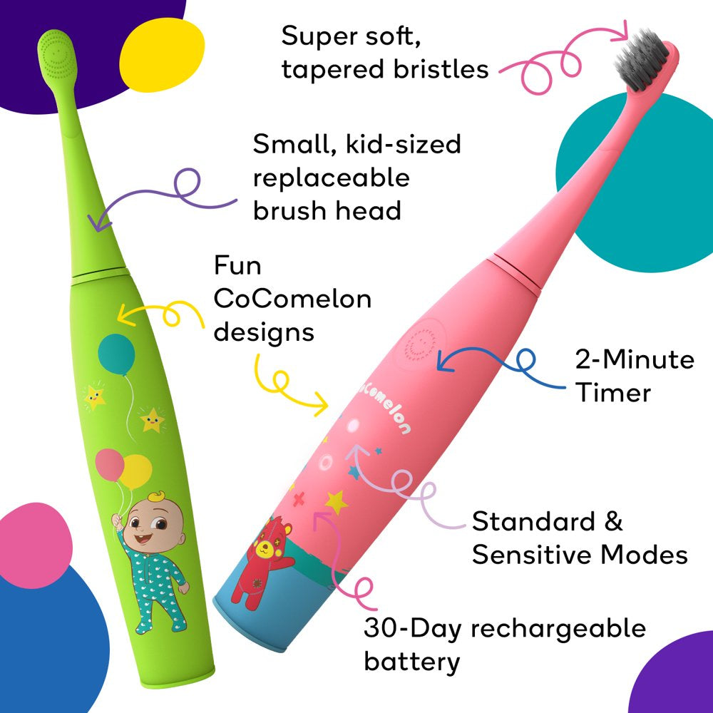 Cocomelon  Kids Electric Toothbrush, Soft Bristles, Kid and Toddler Ages 2+, Pink
