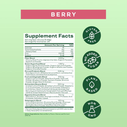 Greens & Superfoods Powder, Mixed Berry, 25 Servings