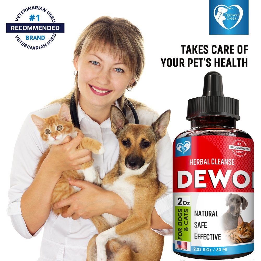 Cats & Dogs Liquid Herbal Medicine & Natural Broad Spectrum Treatment for Tapeworm, Whipworm, Roundworm, and Hookworm - Prevention Medication & Supplement Drops for Kitten and Puppies - Made in USA