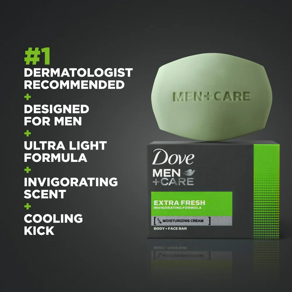 Men+Care Bar 3 in 1 Cleanser for Body, Face, and Shaving Extra Fresh Body and Facial Cleanser More Moisturizing than Bar Soap to Clean and Hydrate Skin 3.75 Oz, 10 Bars