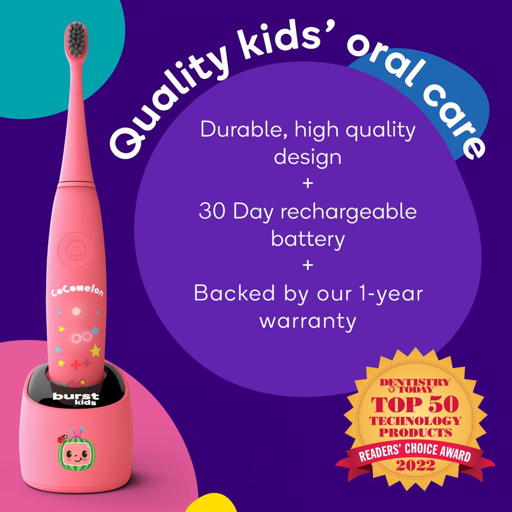 Cocomelon  Kids Electric Toothbrush, Soft Bristles, Kid and Toddler Ages 2+, Pink