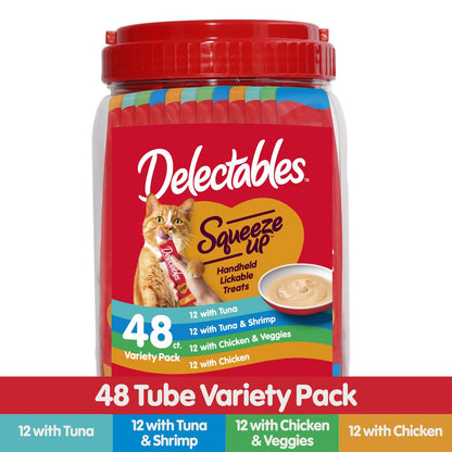 Delectables Squeeze up Interactive Lickable Wet Cat Treats Variety Pack, 48 Count Jar