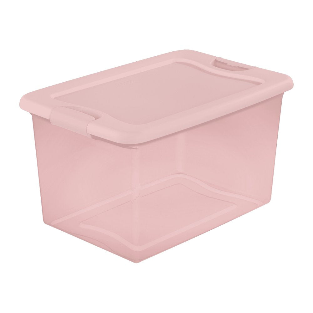64 Qt. Latching Box Plastic, Blush Pink Tint, Set of 6