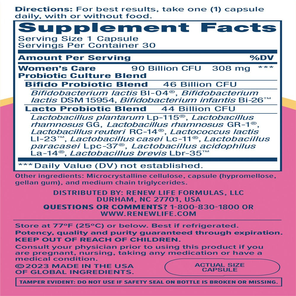 Women'S Probiotic Supplement, 30 Vegetarian Capsules, 90 Billion CFU