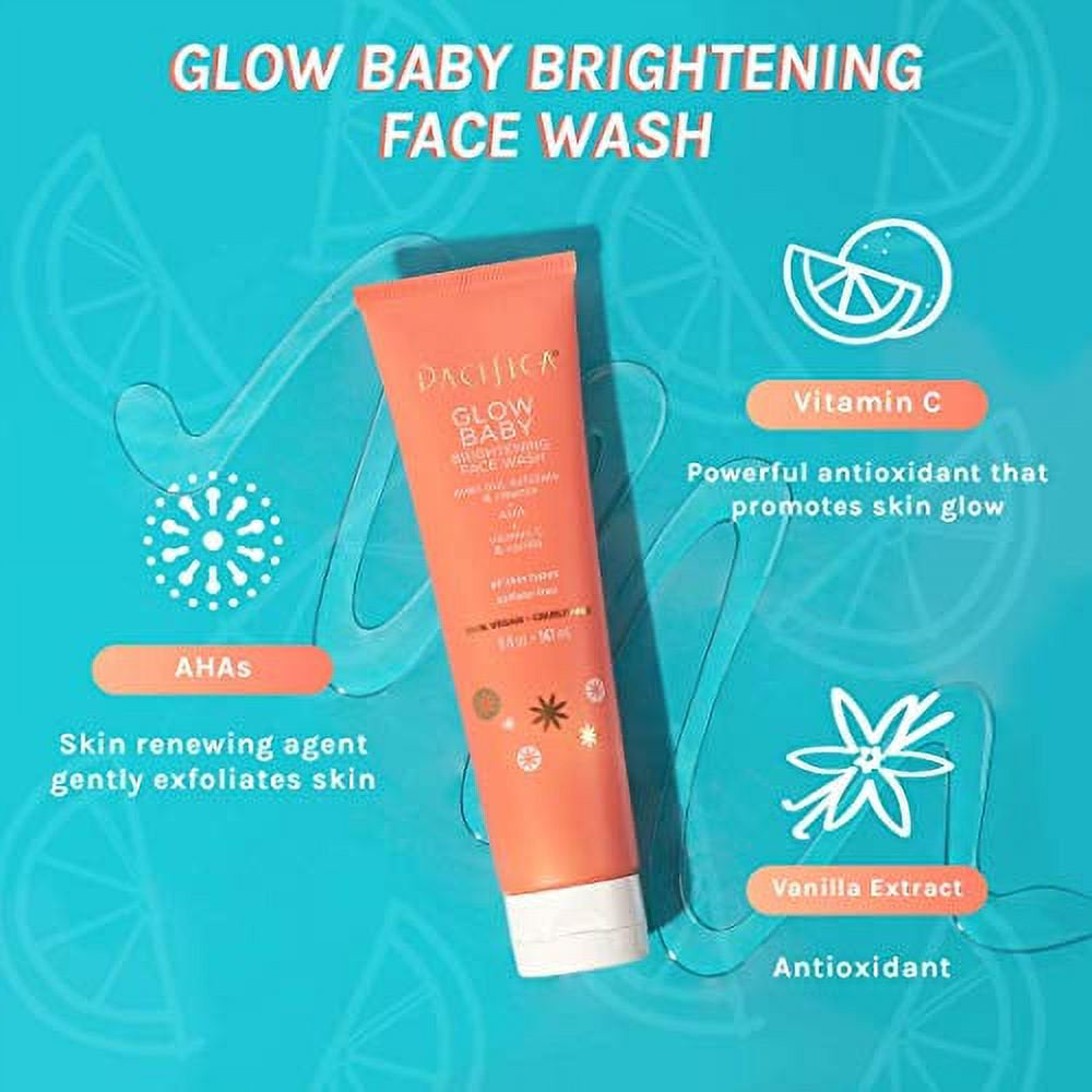 Beauty Glow Baby Brightening Daily Face Cleanser | Exfoliate and Cleanse | Vitamin C, AHA, Vanilla | for All Skin Types | Sulfate and Paraben Free | Vegan and Cruelty Free | Clean Skin Care