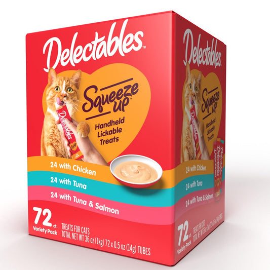 Delectables Squeeze up Interactive Lickable Wet Cat Treat Flavor Variety Pack, 0.5Oz Tube (72 Count)